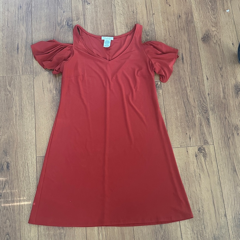 Cold Shoulder Red V-Neck Women's Dress